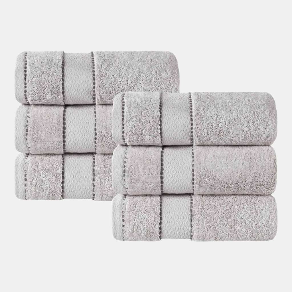 Niles Egypt Produced Giza Dobby Ultra-Plush Thick Soft Absorbent 6-Piece Hand Towel Set - Platinum