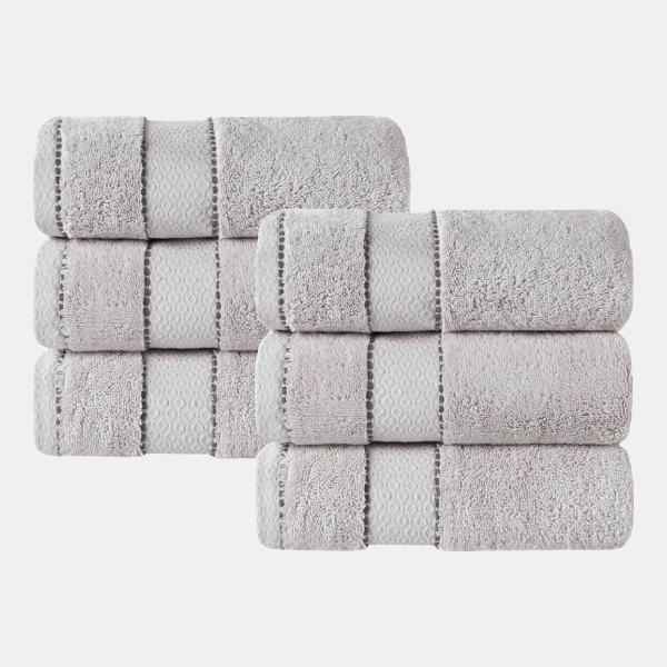 Niles Egypt Produced Giza Dobby Ultra-Plush Thick Soft Absorbent 6-Piece Hand Towel Set - Platinum