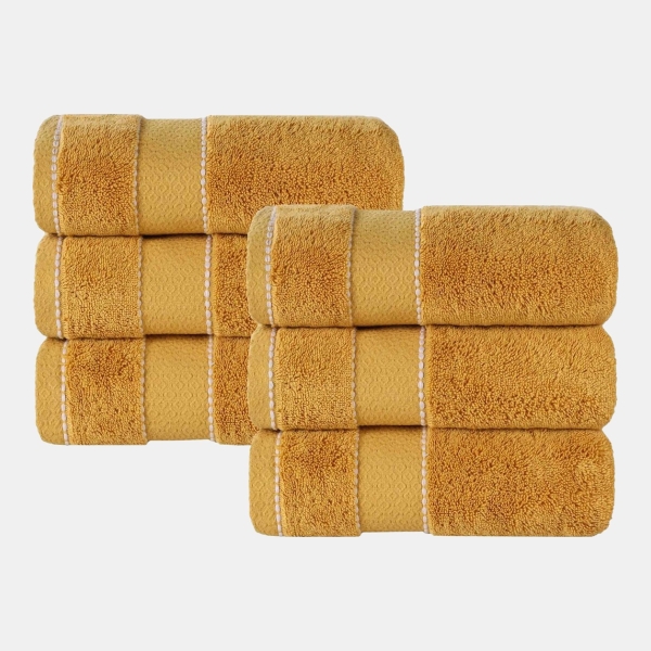 Niles Egypt Produced Giza Dobby Ultra-Plush Thick Soft Absorbent 6-Piece Hand Towel Set - Gold