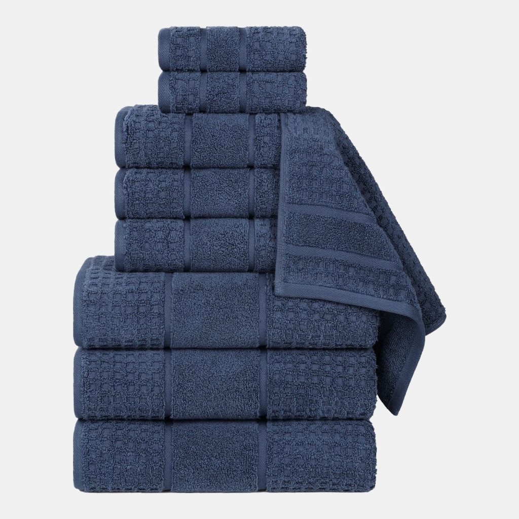 Napa Zero Twist Waffle Honeycomb Plush Soft Absorbent 6-Piece Towel Set - Denim Blue