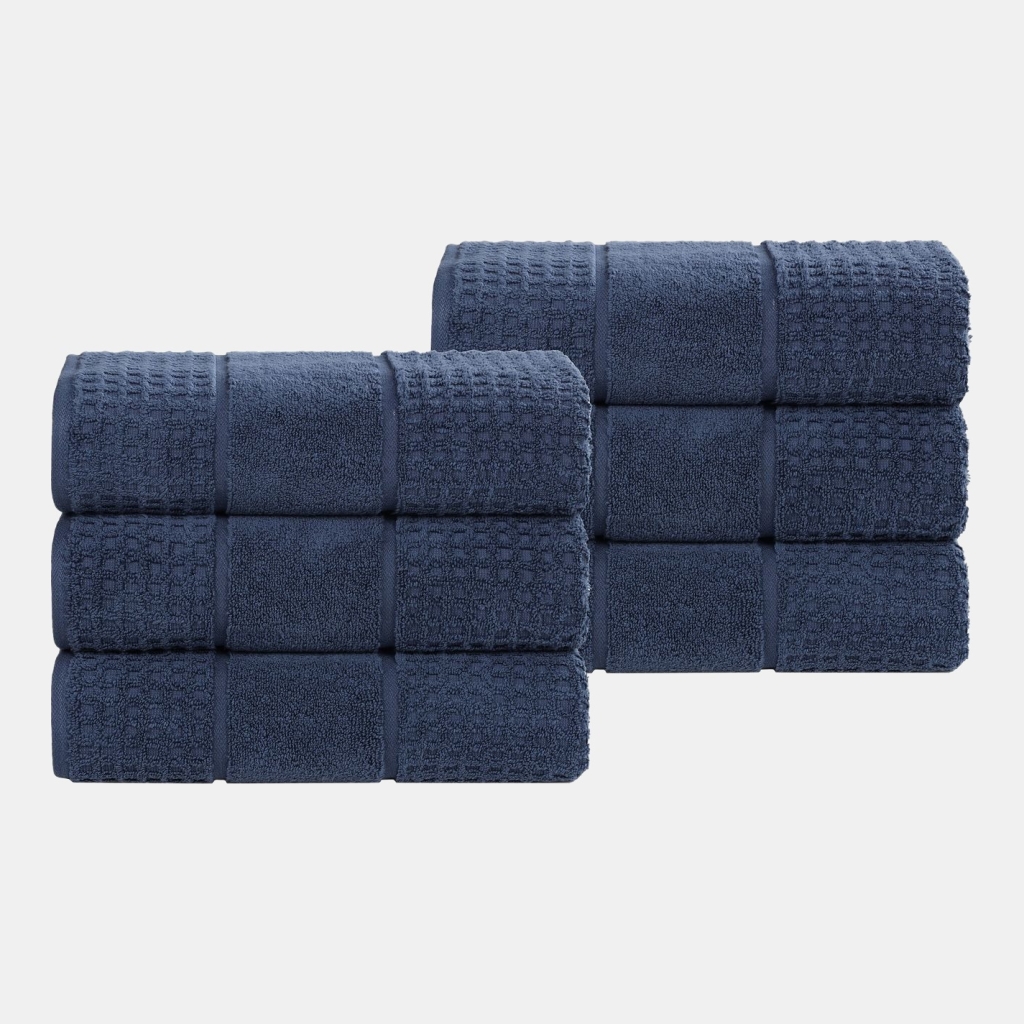 Napa Zero Twist Waffle Honeycomb Plush Soft Absorbent 6-Piece Towel Set - Navy Blue