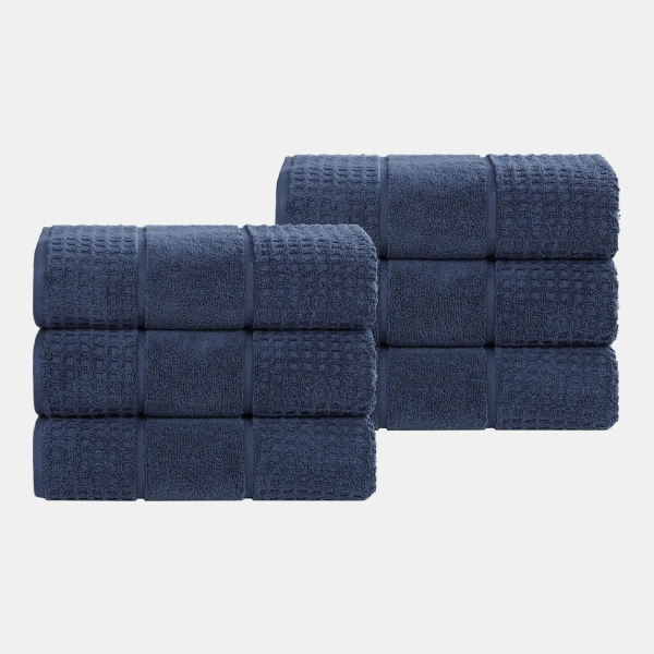 Napa Zero Twist Waffle Honeycomb Plush Soft Absorbent 6-Piece Towel Set - Navy Blue