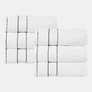 Niles Egypt Produced Giza Dobby Ultra-Plush Thick Soft Absorbent 6-Piece Hand Towel Set - White-Black