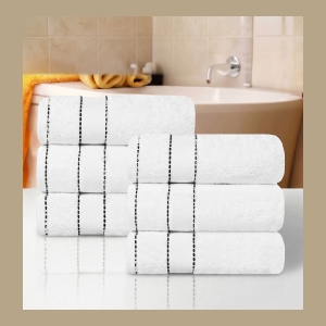 Niles Egypt Produced Giza Dobby Ultra-Plush Thick Soft Absorbent 6-Piece Hand Towel Set - White-Black - Image 5
