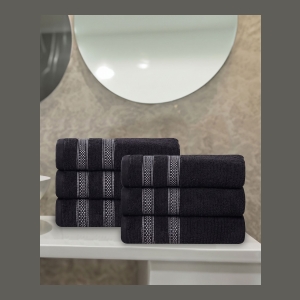 Brea Zero Twist Cotton Ribbed Geometric Border Plush Soft Absorbent 6-Piece Towel Set - Black - Image 5