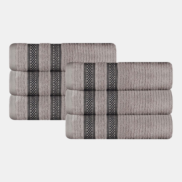 Brea Zero Twist Cotton Ribbed Geometric Border Plush Soft Absorbent 6-Piece Towel Set - Gray