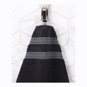 Brea Zero Twist Cotton Ribbed Geometric Border Plush Soft Absorbent 6-Piece Towel Set - Black - Image 4