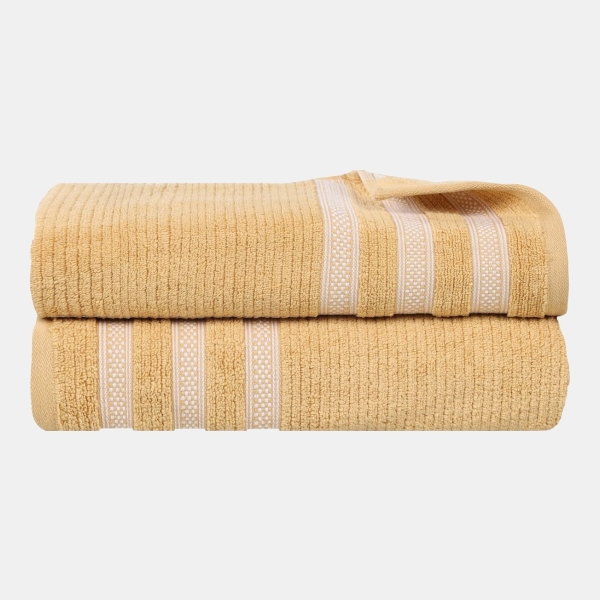 Brea Zero Twist Cotton Ribbed Geometric Border Plush Soft Absorbent 6-Piece Towel Set - Gold