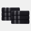 Brea Zero Twist Cotton Ribbed Geometric Border Plush Soft Absorbent 6-Piece Towel Set - Black