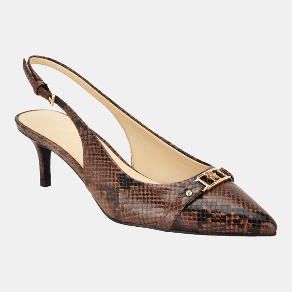 Tommy Hilfiger Women's Totale Kitten Heel Slingback Dress Pumps - Medium Brown Snake