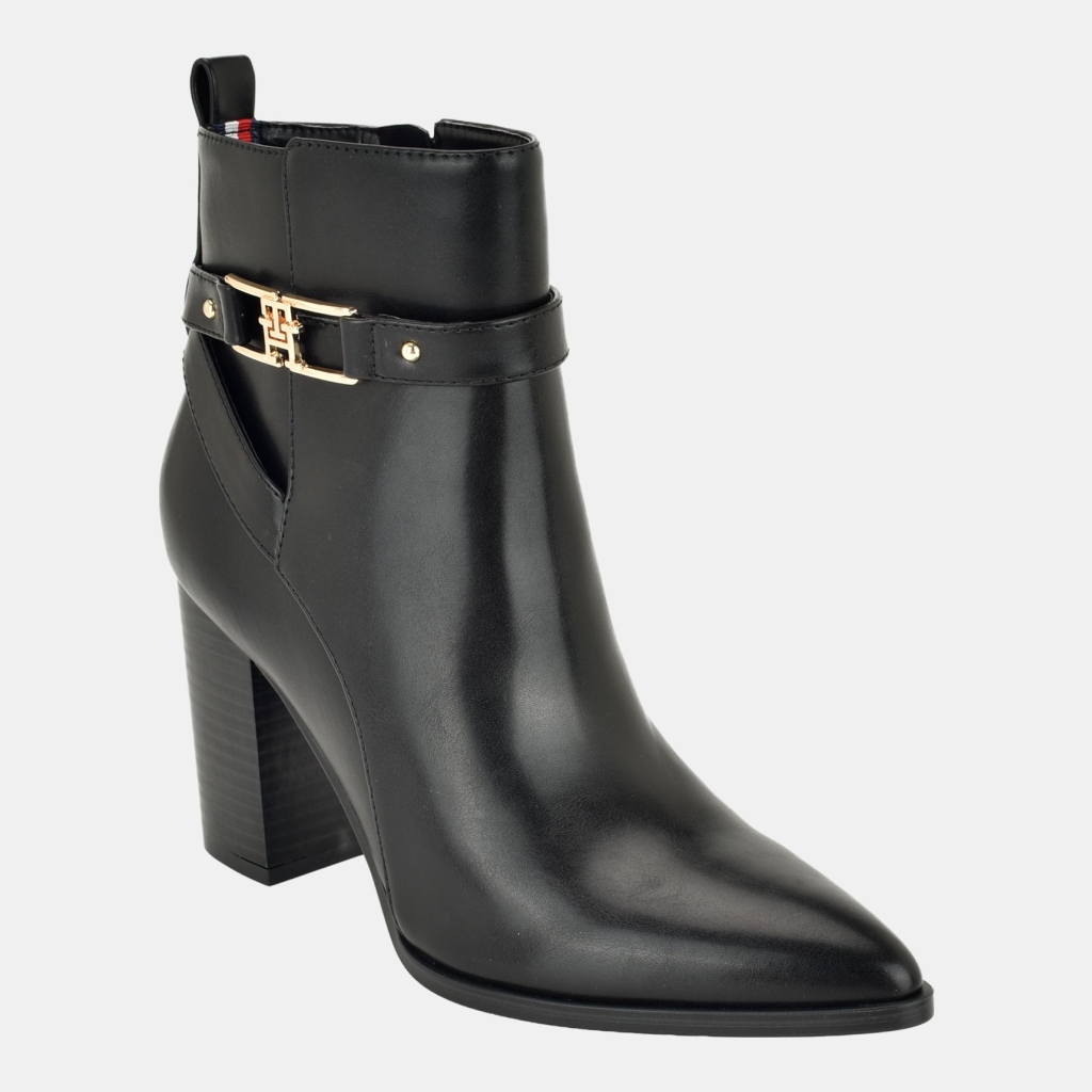 Tommy Hilfiger Women's Midna Pointed Toe Block Heel Buckle Dress Booties - Black