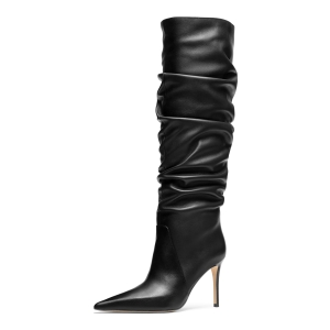 Women's Dawn Heeled Pointed Toe Boots - Black Leather - Image 5