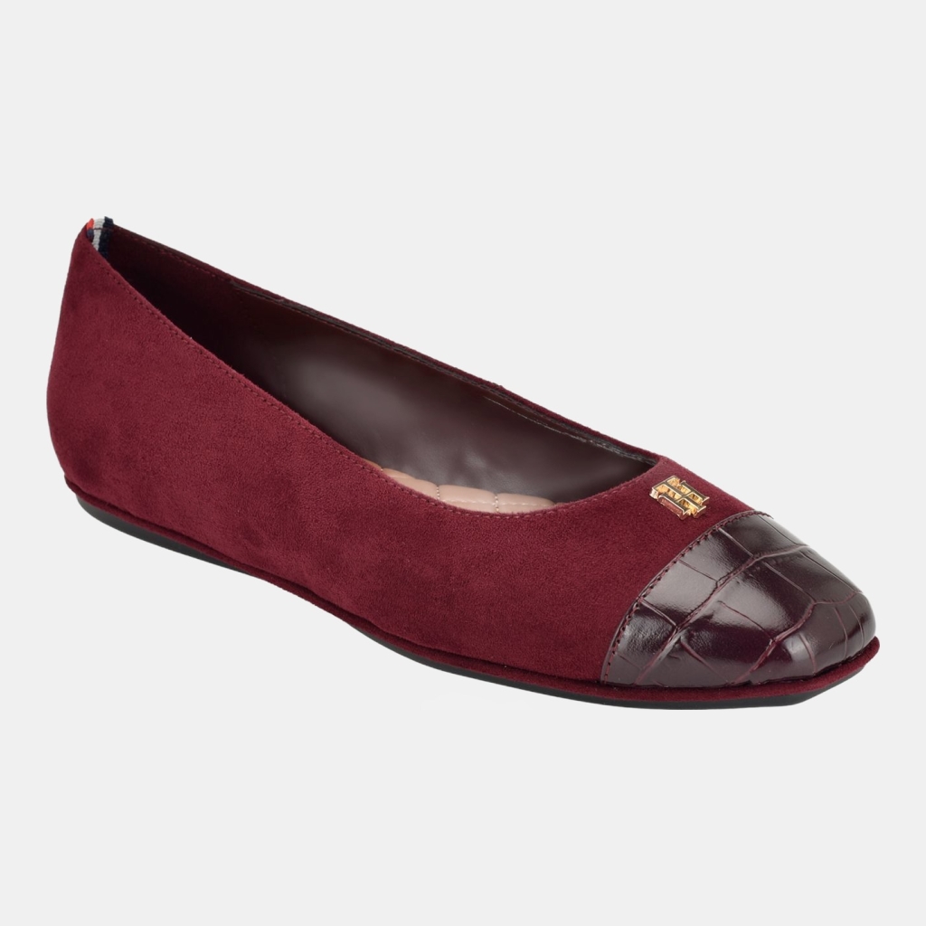 Tommy Hilfiger Women's Bekim Cap Toe Ballet Flats - Dark Red Croco