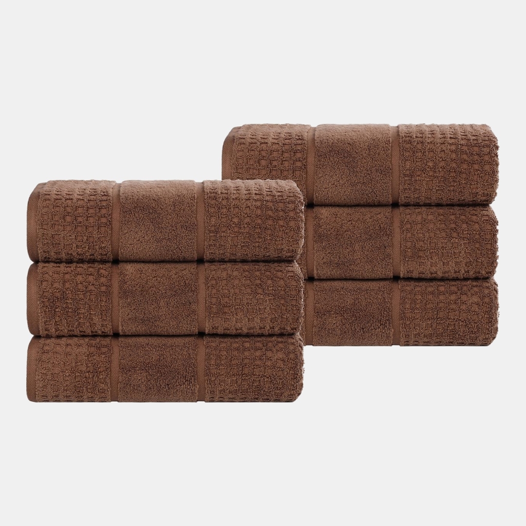 Napa Zero Twist Waffle Honeycomb Plush Soft Absorbent 6-Piece Towel Set - Chocolate