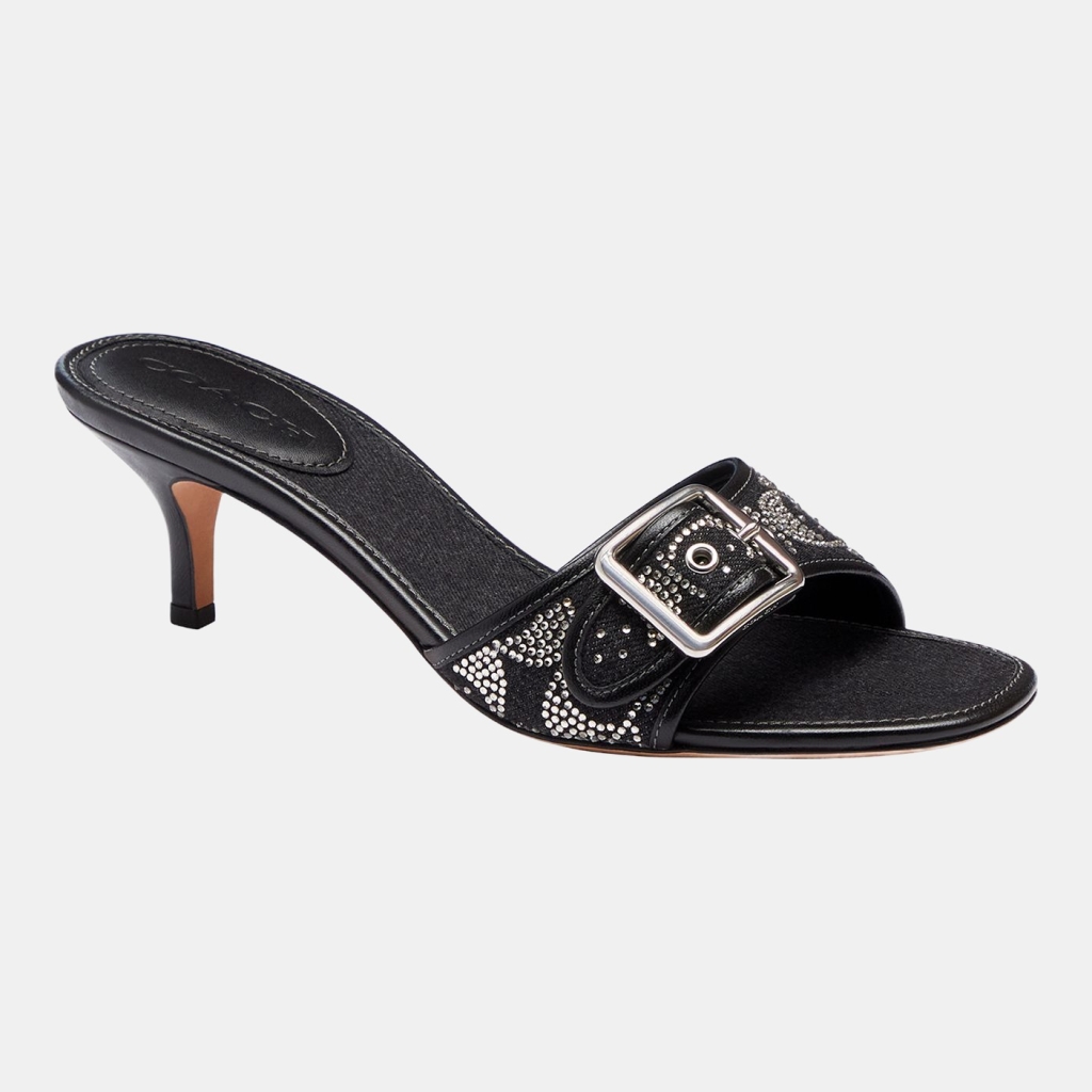 Coach Women's Margot Slip-On Kitten Heel Sandals - Crystal Signature/Black Denim
