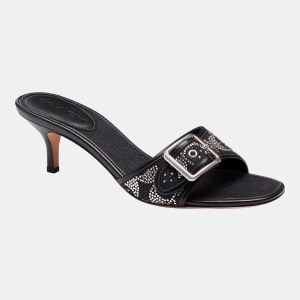Coach Women's Margot Slip-On Kitten Heel Sandals - Crystal Signature/Black Denim