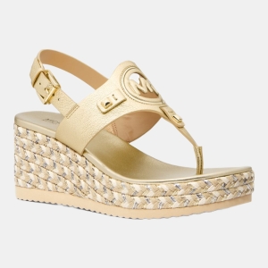 Michael Kors Outlet Aubrey Metallic Leather Wedge Sandal