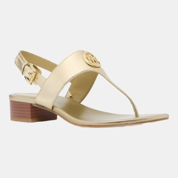 Michael Kors Outlet Hannah Metallic Nylon Blend T-Strap Sandal