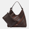 DKNY PAULA STRIPE HOBO BAG - Coffee Bean