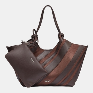DKNY PAULA MEDIUM STRIPED COMMUTER TOTE - Coffee Bean