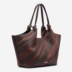 DKNY PAULA MEDIUM STRIPED COMMUTER TOTE - Coffee Bean - Image 5