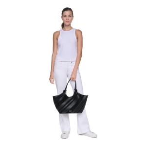DKNY PAULA MEDIUM STRIPED COMMUTER TOTE - Black/Silver - Image 10