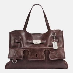 DKNY BRYAR LARGE FLAP SATCHEL - Coffee Bean