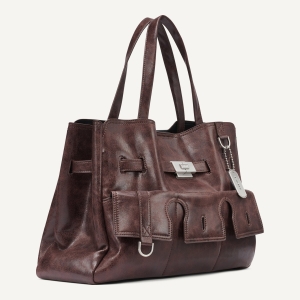 DKNY BRYAR LARGE FLAP SATCHEL - Coffee Bean - Image 3
