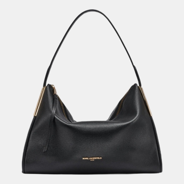 KARL LAGERFELD PARIS VALERIE LEATHER SHOULDER BAG - Black