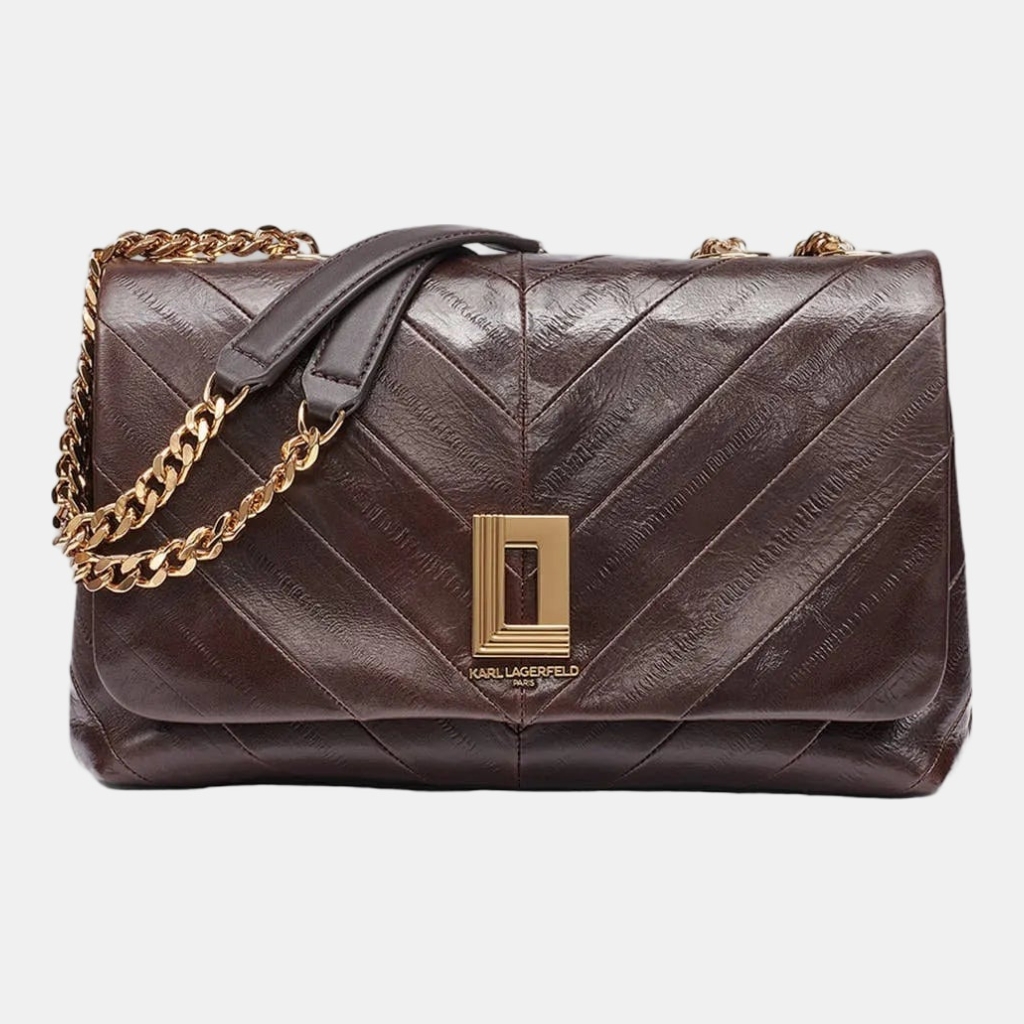 KARL LAGERFELD PARIS LAFAYETTE CHEVRON EEL SHOULDER BAG - Fudge