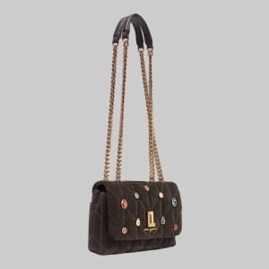 KARL LAGERFELD PARIS LAFAYETTE SMALL SUEDE CROSSBODY WITH GEMS - Fudge - Image 3