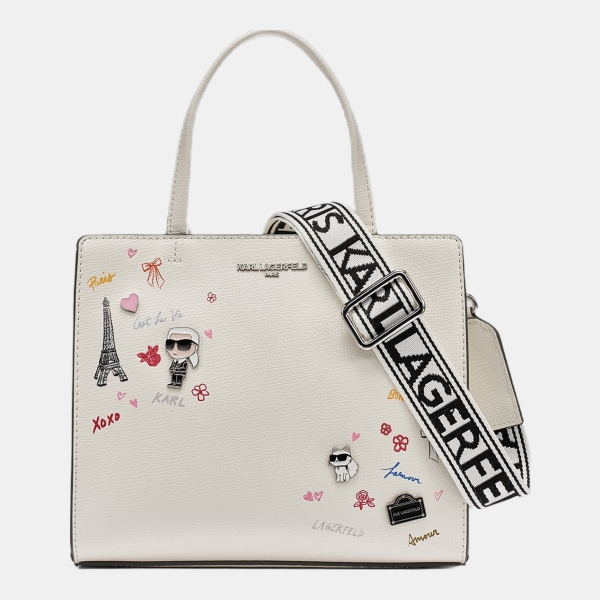 KARL LAGERFELD PARIS MAYBELLE PRINTED PARIS THEME SATCHEL - Winter White/Silver