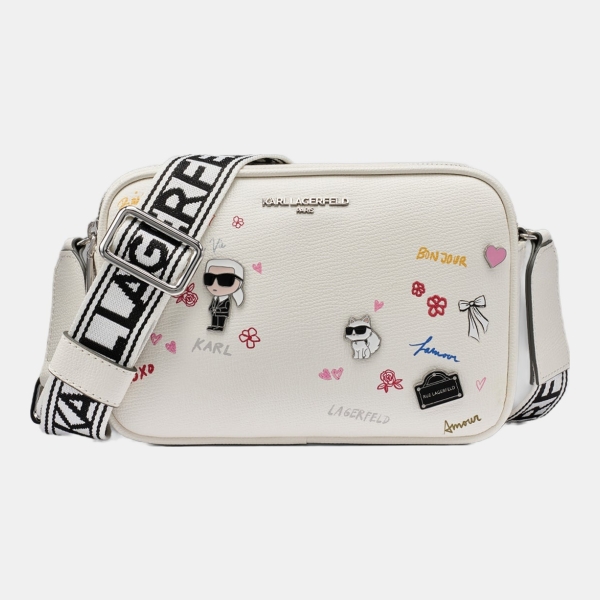 KARL LAGERFELD PARIS MAYBELLE PRINTED PARIS THEME CROSSBODY - Winter White/Silver