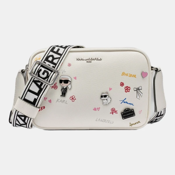 KARL LAGERFELD PARIS MAYBELLE PRINTED PARIS THEME CROSSBODY - Winter White/Silver