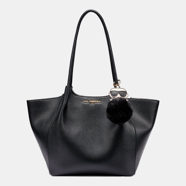 KARL LAGERFELD PARIS CROIX TOTE WITH KARL POM - Black / Gold