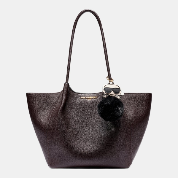 KARL LAGERFELD PARIS CROIX TOTE WITH KARL POM - Fudge