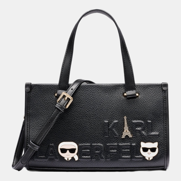 KARL LAGERFELD PARIS ZYLA SATCHEL - Black / Gold