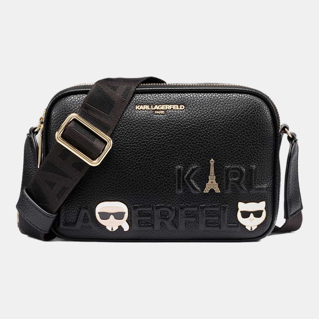 KARL LAGERFELD PARIS MAYBELLE CROSSBODY DEBOSS LOGO - Black / Gold