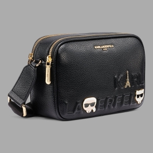 KARL LAGERFELD PARIS MAYBELLE CROSSBODY DEBOSS LOGO - Black / Gold - Image 3