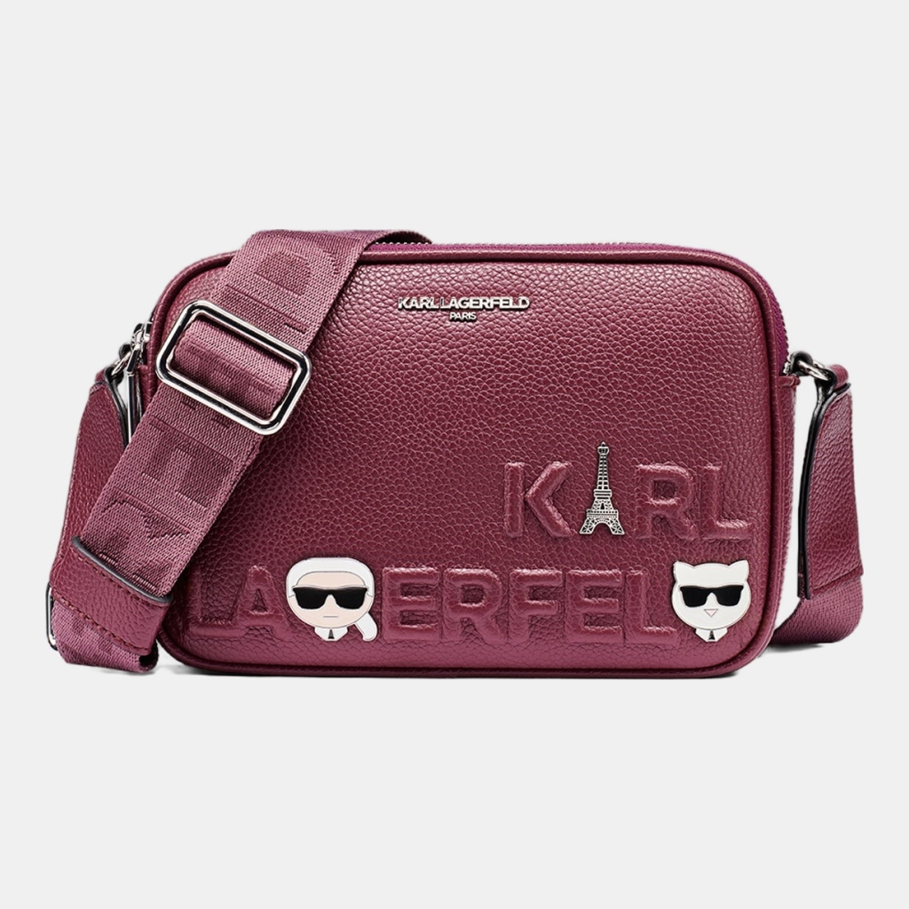 KARL LAGERFELD PARIS MAYBELLE CROSSBODY DEBOSS LOGO - Cherry Plum