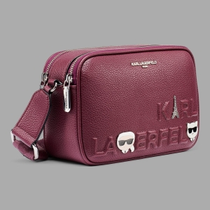 KARL LAGERFELD PARIS MAYBELLE CROSSBODY DEBOSS LOGO - Cherry Plum - Image 3