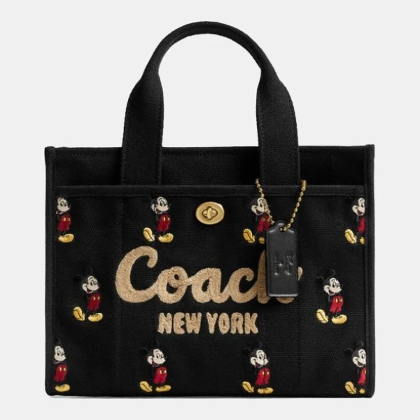 Coach Disney X Coach Cargo Tote Bag 26 With Mickey Mouse In Regenerative Cotton Canvas - Brass/Black Multi