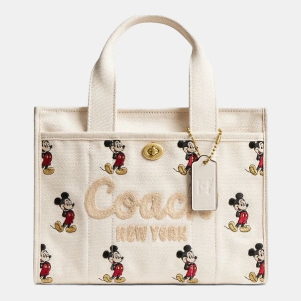 Coach Disney X Coach Cargo Tote Bag 26 With Mickey Mouse In Regenerative Cotton Canvas - Brass/Ivory Multi