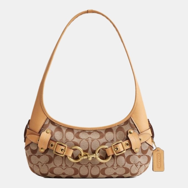 Coach Belted Ergo Shoulder Bag 26 In Signature Jacquard - Brass/Khaki Light Peach