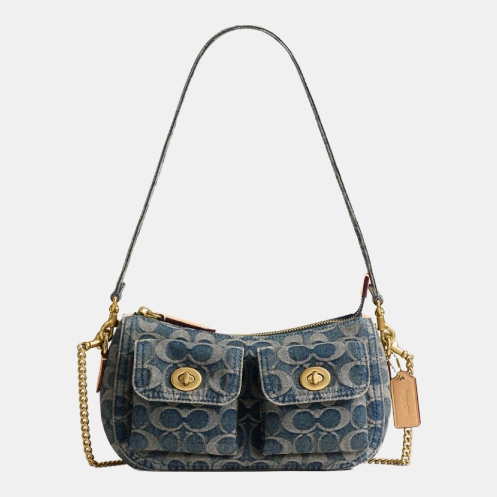 Coach Twin Turnlock Waverly Bag In Signature Regenerative Cotton Denim - Brass/Denim