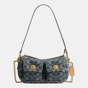 Coach Twin Turnlock Waverly Bag In Signature Regenerative Cotton Denim - Brass/Denim