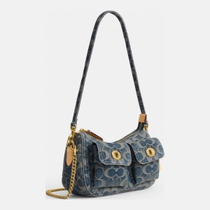 Coach Twin Turnlock Waverly Bag In Signature Regenerative Cotton Denim - Brass/Denim - Image 3