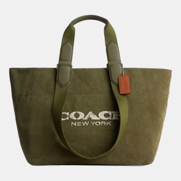 Coach Small Tour Tote Bag In Regenerative Cotton - Silver/Olive