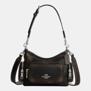 Coach Laurel Shoulder Bag 22 With Pockets In Loved Leather - Silver/Black Brown