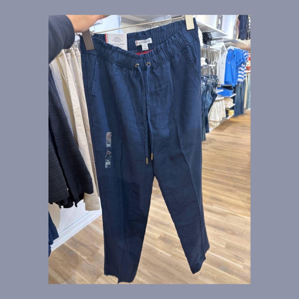 Tommy hilfiger pants - Tommy hilfiger Drawstring Linen Blend Pants - Navy Blue - Size Large